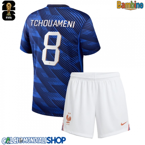 Maglie da calcio Francia Aurelien Tchouameni #8 Prima Maglia Bambino Mondiali 2026  Manica Corta + Pantaloni corti)